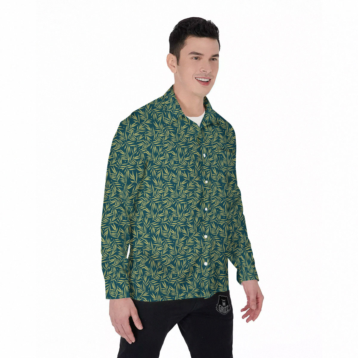 Tree Bamboo Green Print Pattern Men's Long Sleeve Shirts-grizzshop