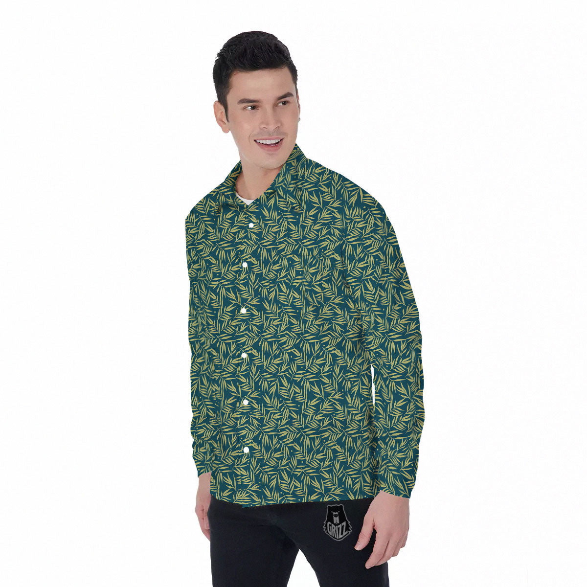 Tree Bamboo Green Print Pattern Men's Long Sleeve Shirts-grizzshop