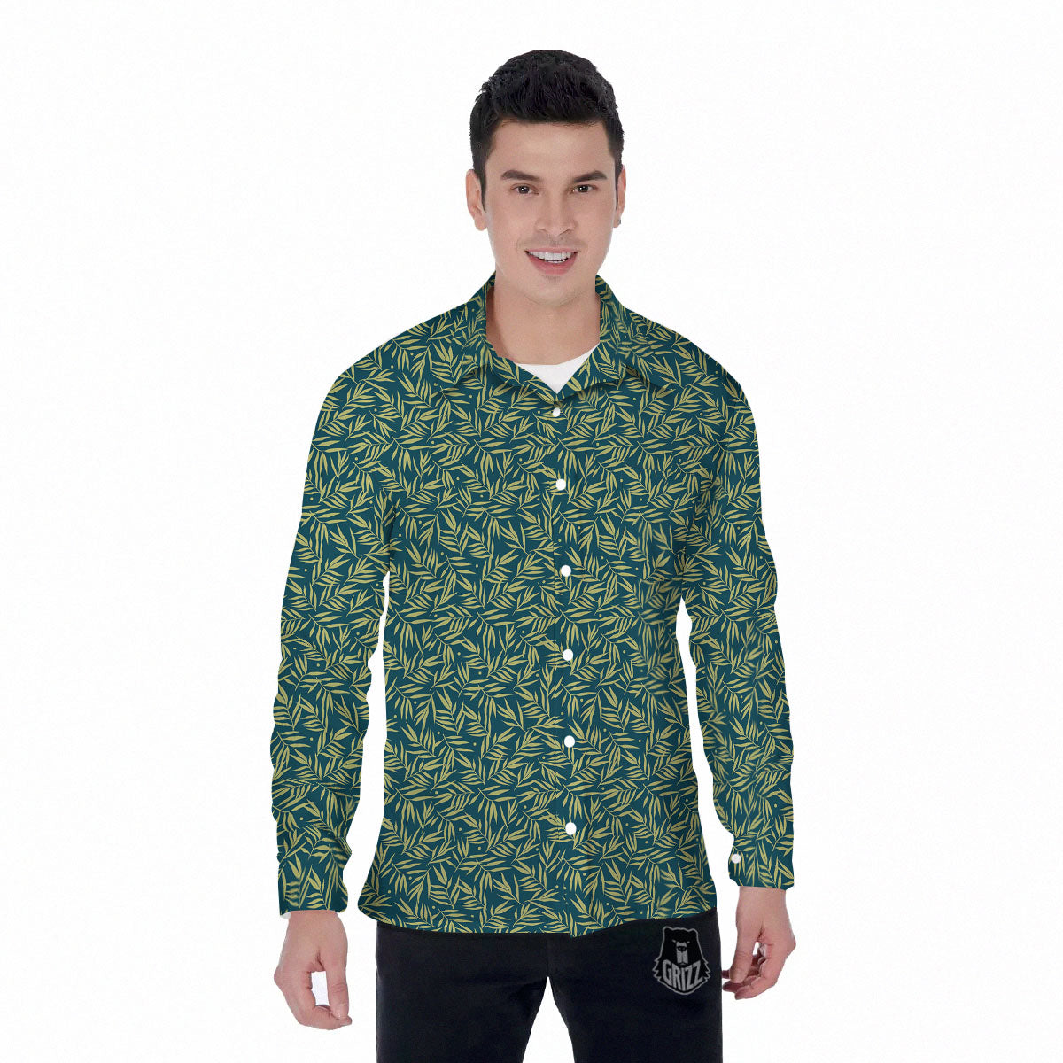 Tree Bamboo Green Print Pattern Men's Long Sleeve Shirts-grizzshop