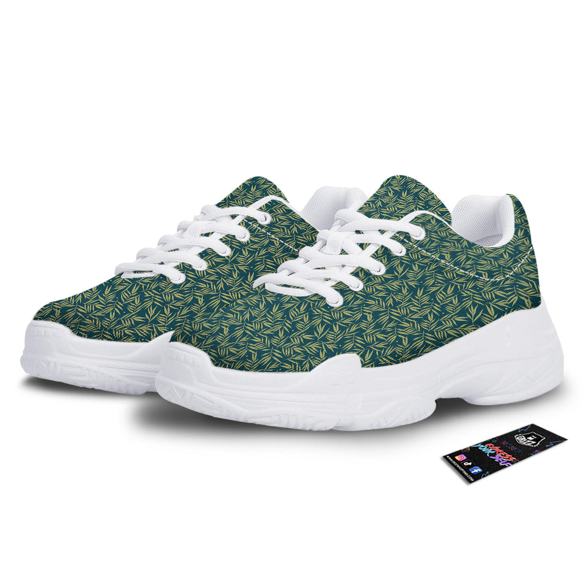 Tree Bamboo Green Print Pattern White Chunky Shoes-grizzshop