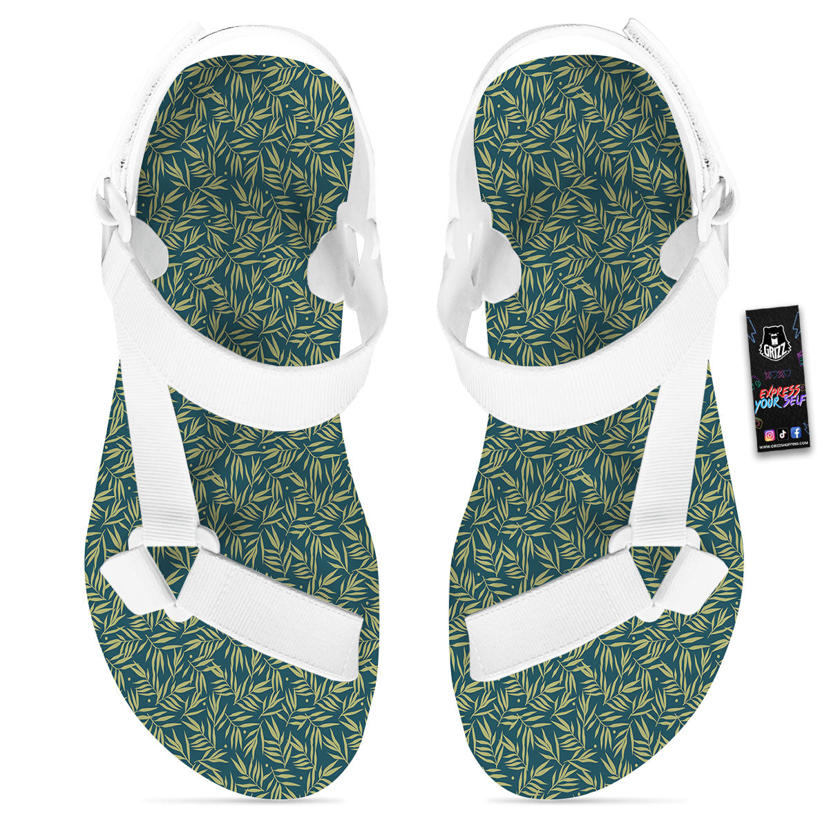 Tree Bamboo Green Print Pattern White Open Toe Sandals-grizzshop