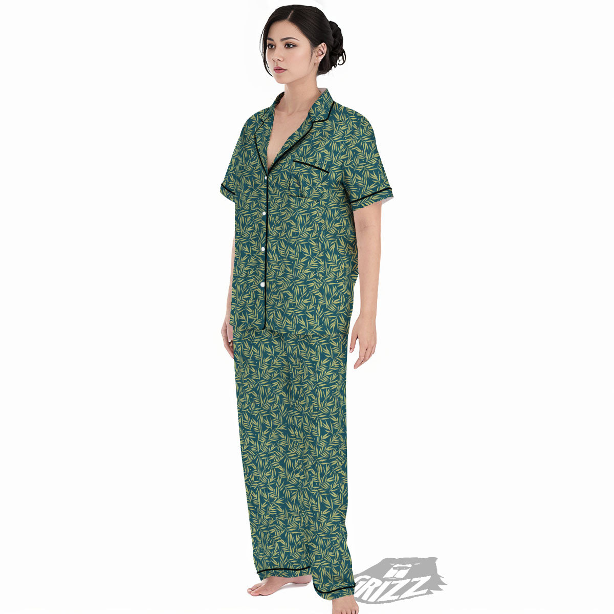 Tree Bamboo Green Print Pattern Women's Pajamas Set-grizzshop