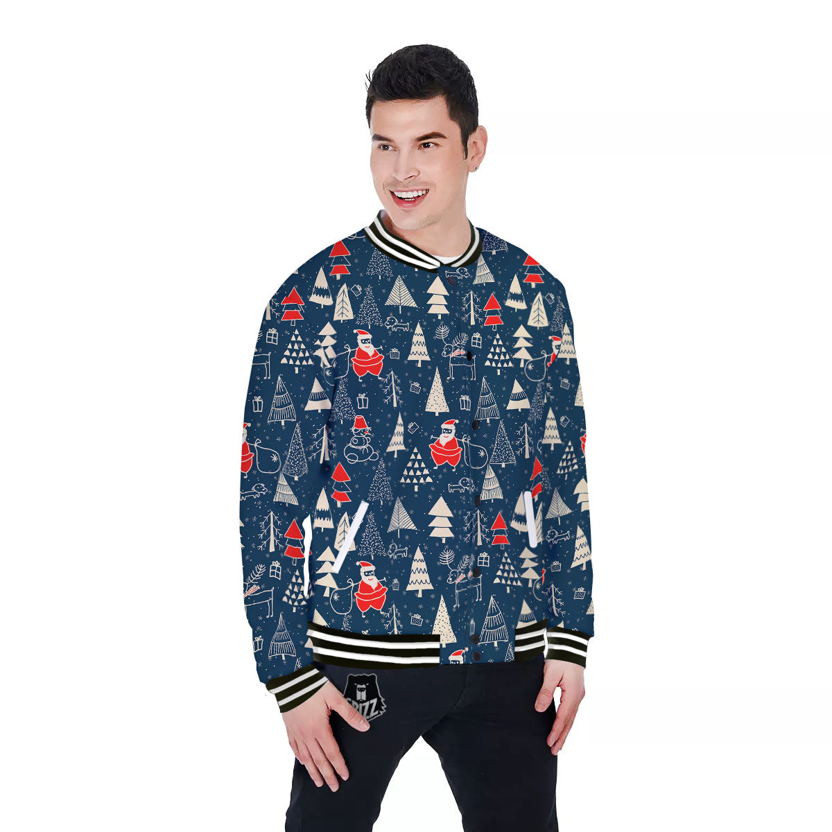 Tree Merry Christmas Print Pattern Baseball Jacket-grizzshop