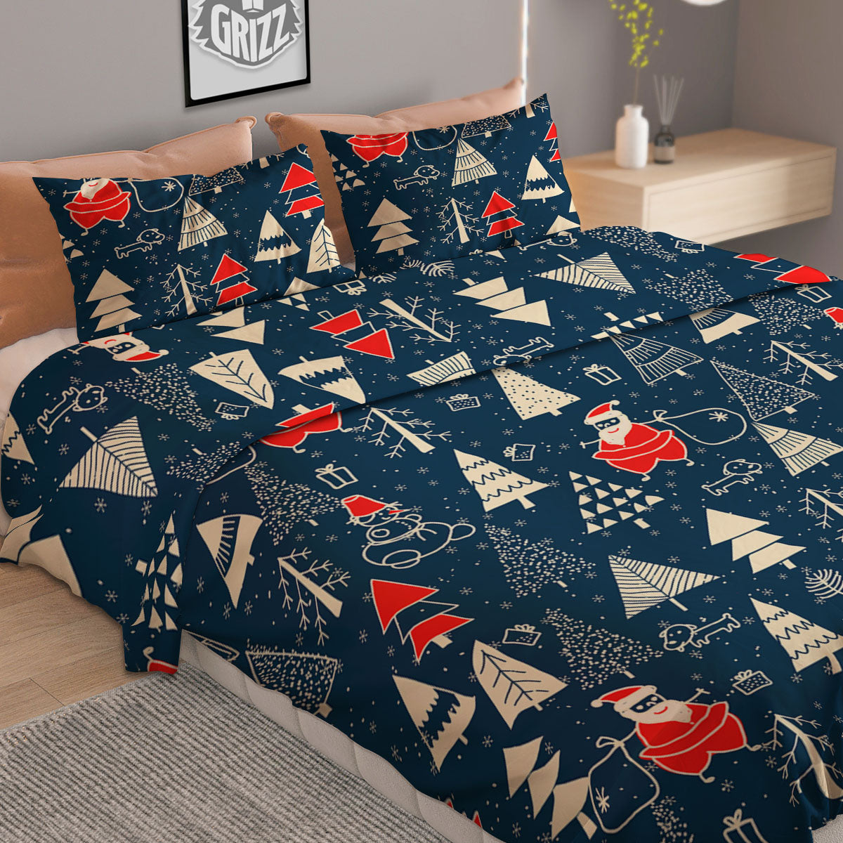 Tree Merry Christmas Print Pattern Duvet Cover Bedding Set