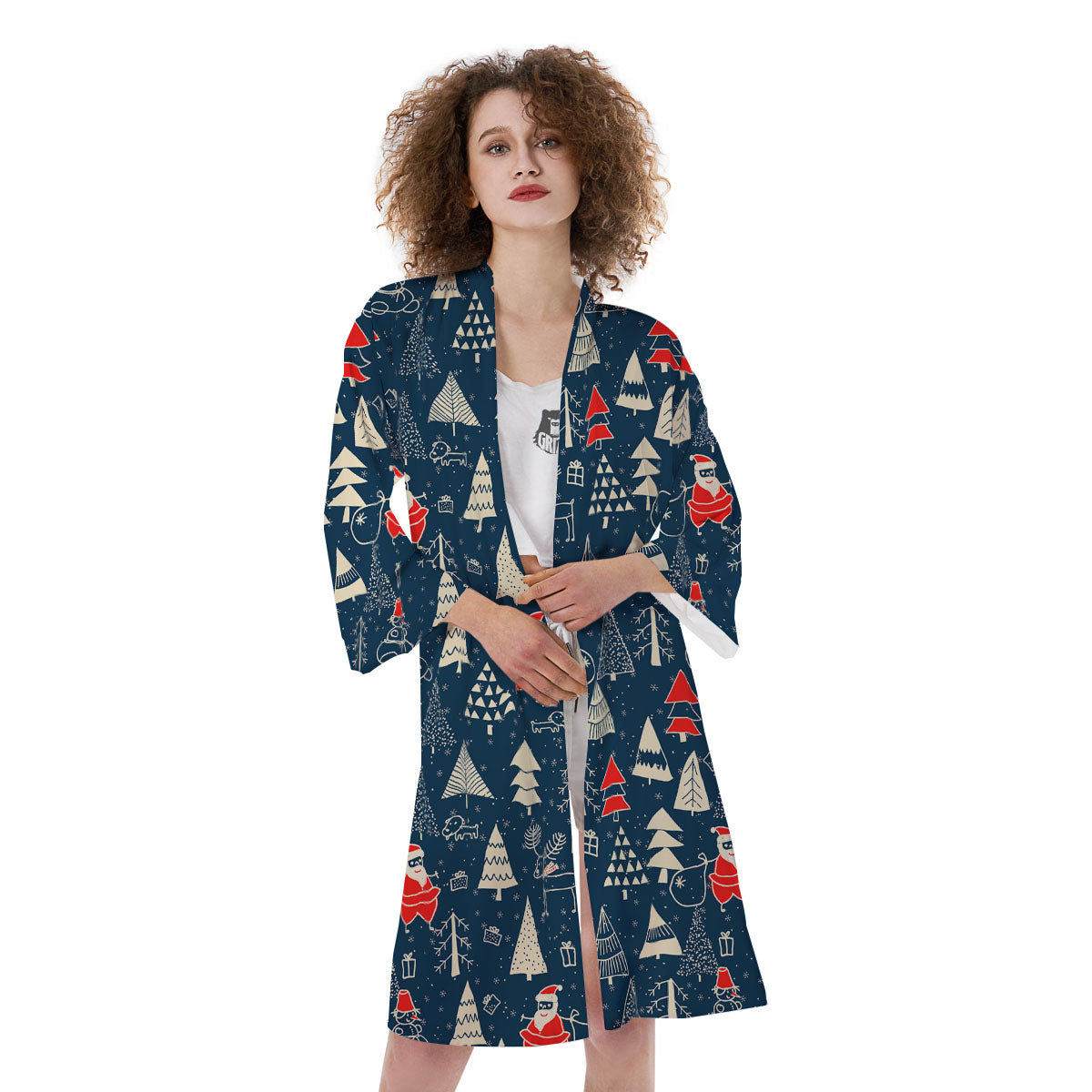 Tree Merry Christmas Print Pattern Kimono-grizzshop