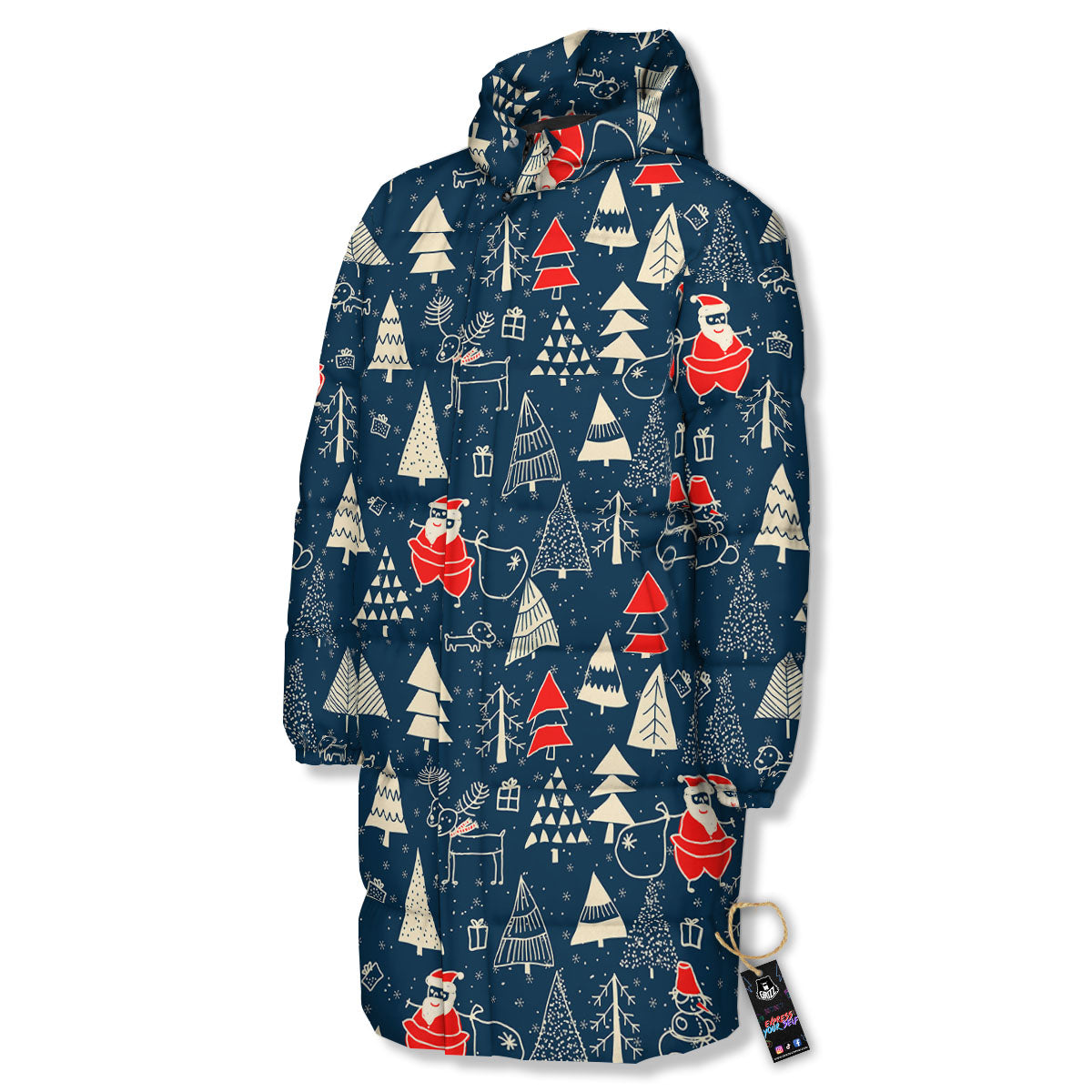 Tree Merry Christmas Print Pattern Long Down Jacket-grizzshop