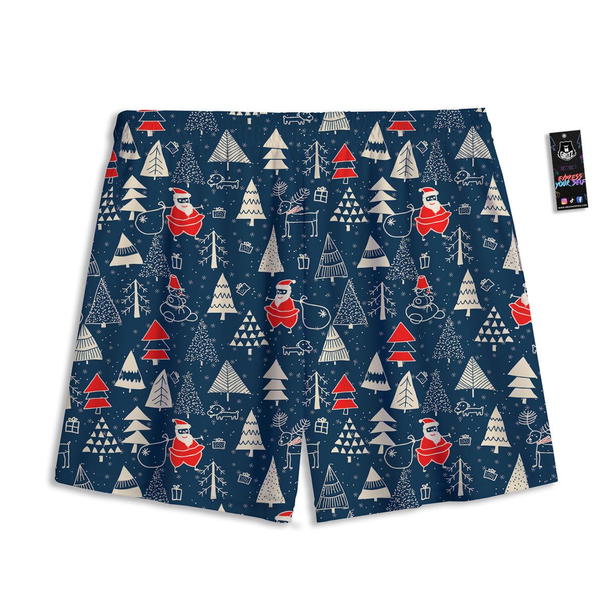 Tree Merry Christmas Print Pattern Mesh Shorts