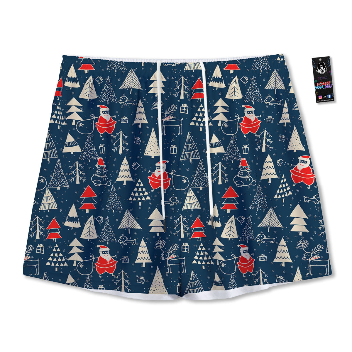 Tree Merry Christmas Print Pattern Mesh Shorts