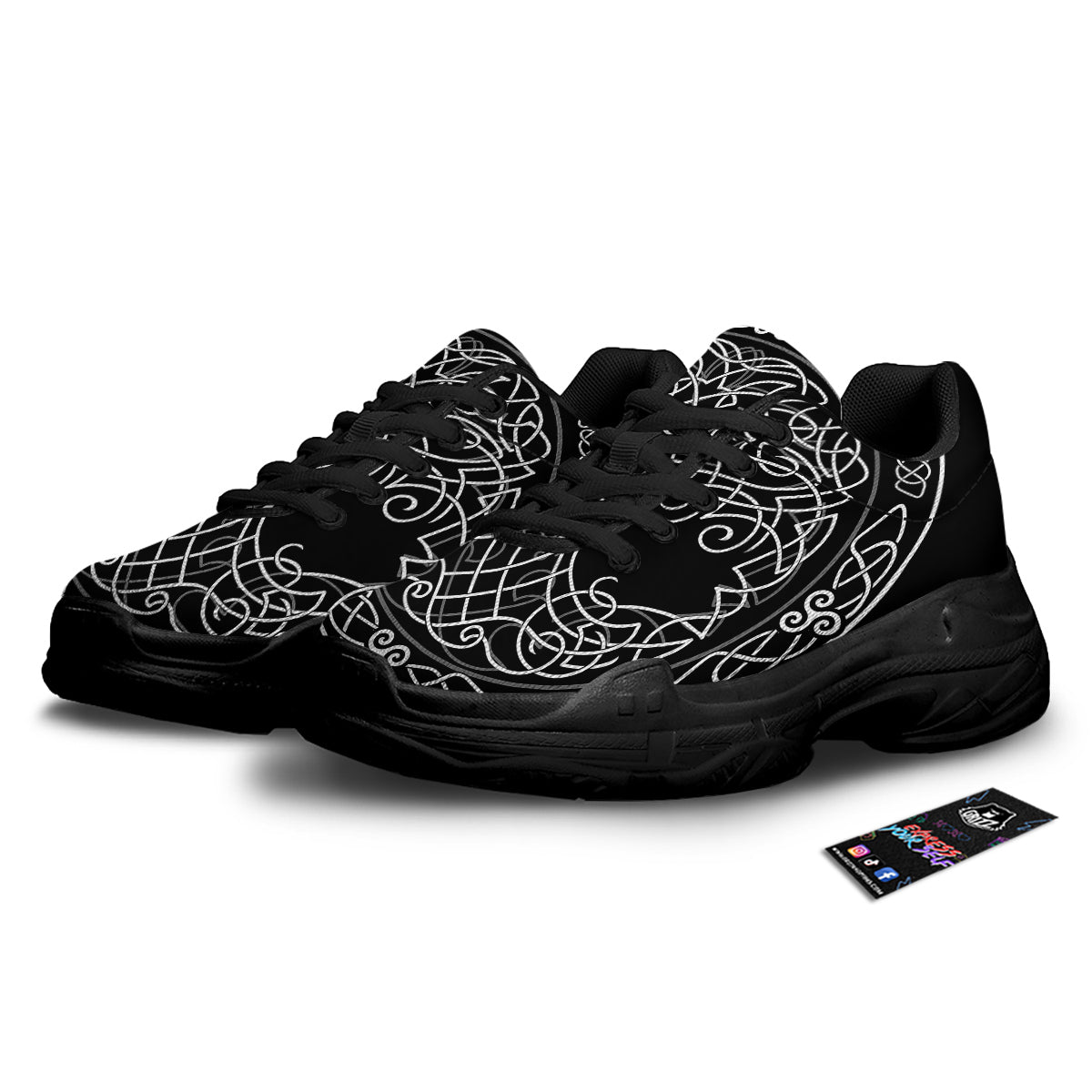 Tree Of Life Celtic Knot Print Black Chunky Shoes-grizzshop