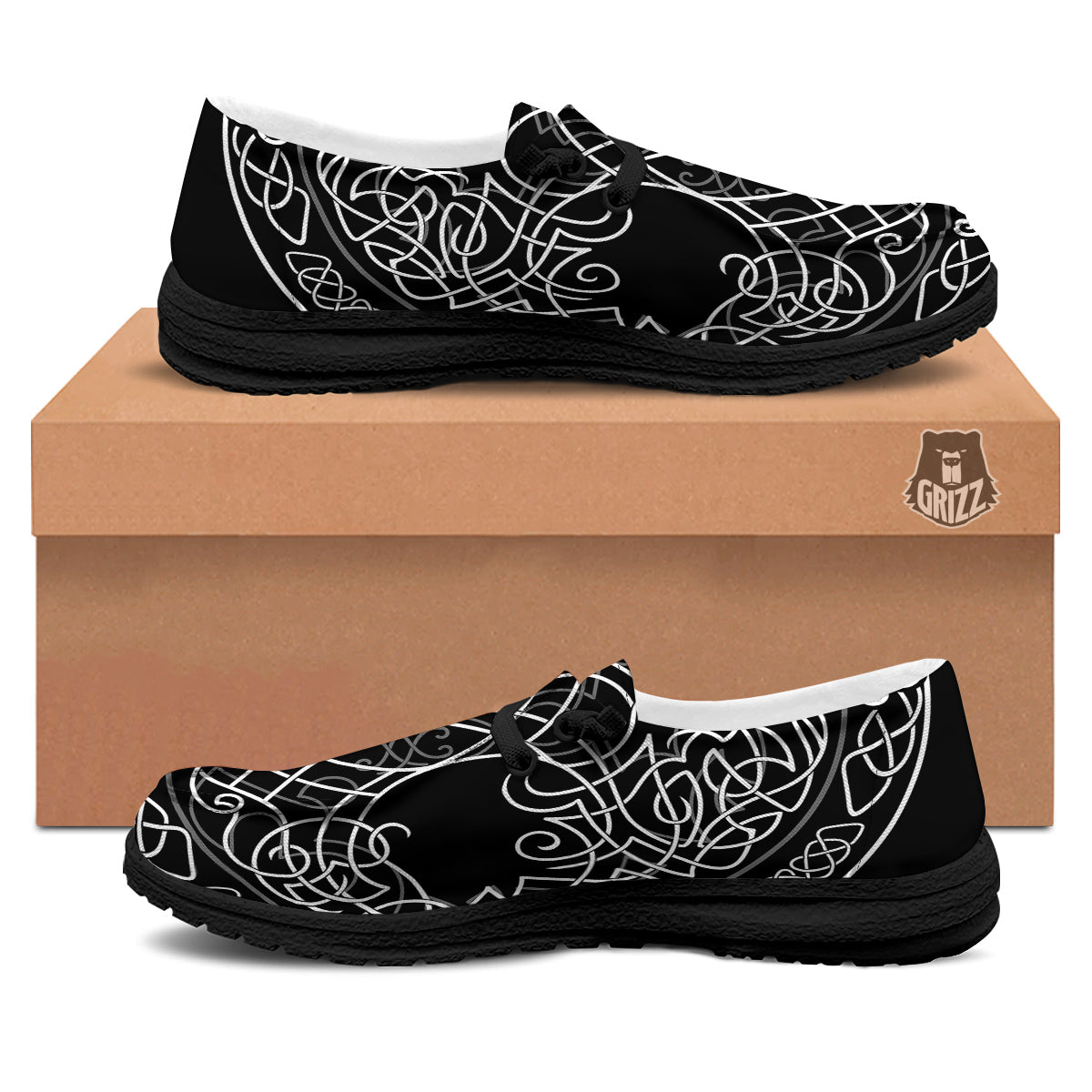 Tree Of Life Celtic Knot Print Black Loafers-grizzshop