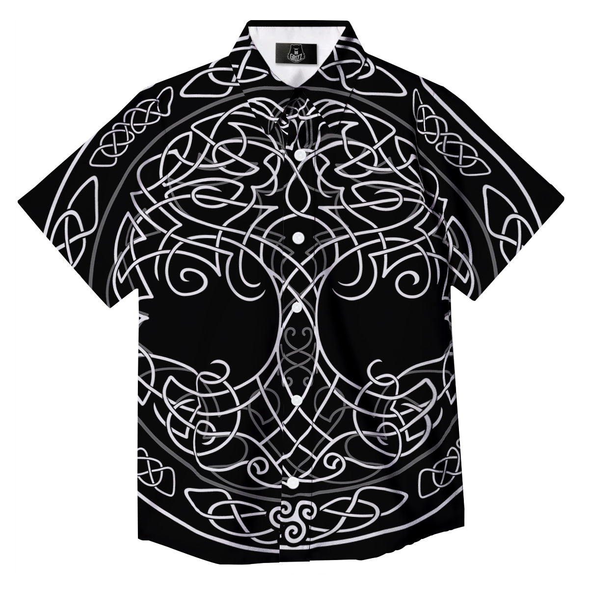 Tree Of Life Celtic Knot Print Button Up Shirt-grizzshop