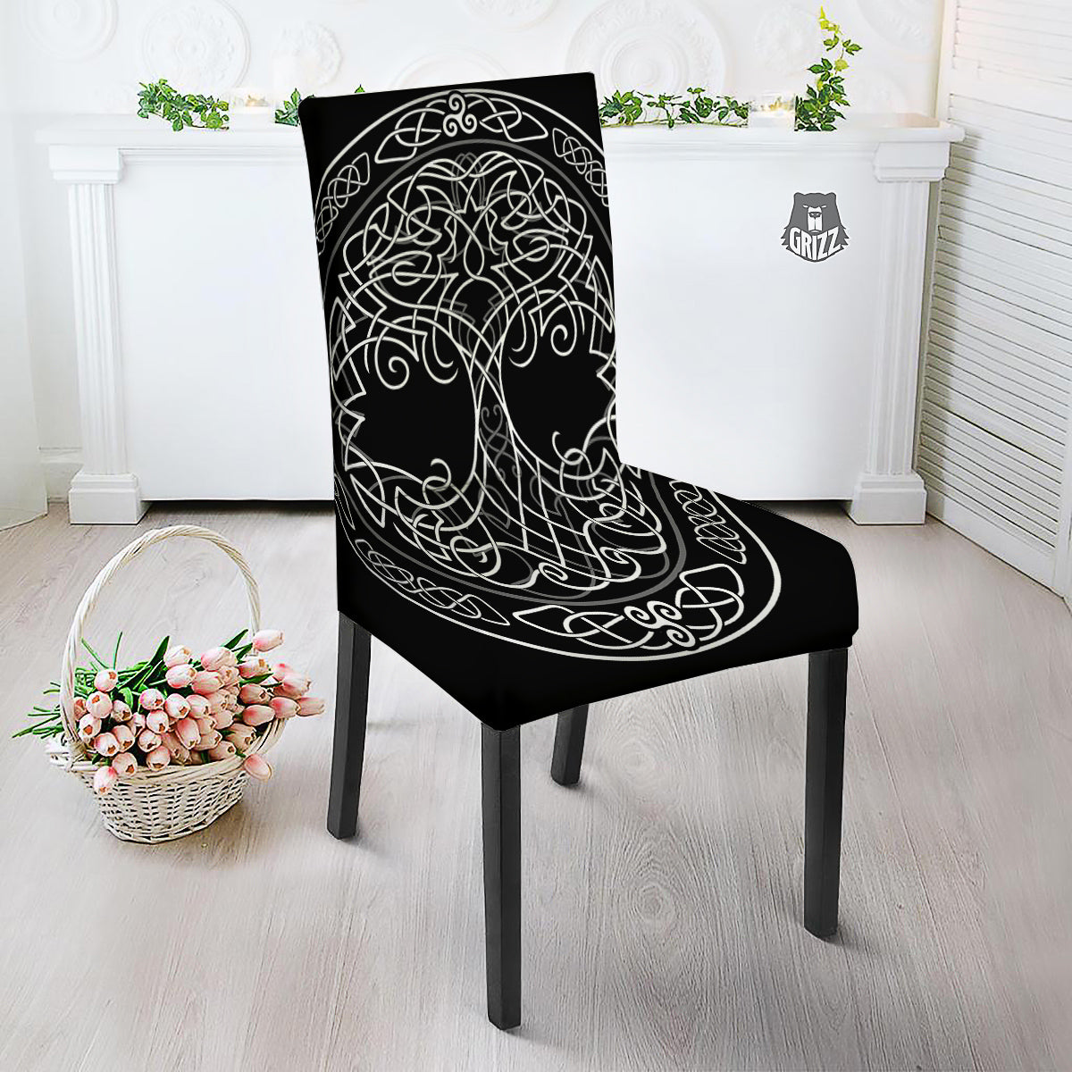 Tree Of Life Celtic Knot Print Dining Chair Slipcover-grizzshop