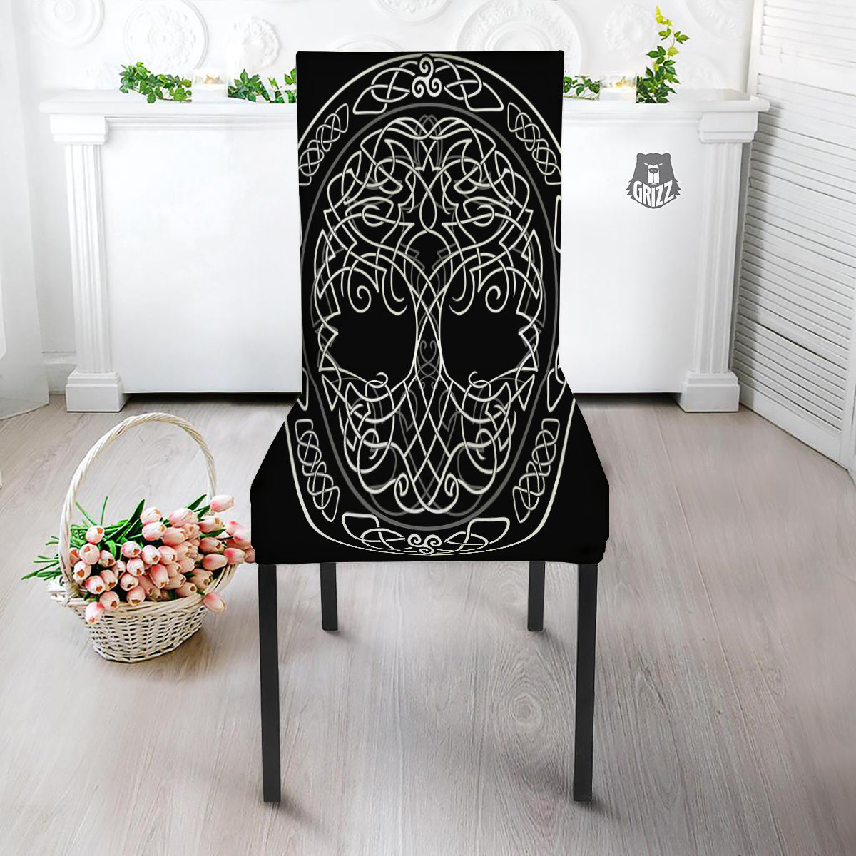 Tree Of Life Celtic Knot Print Dining Chair Slipcover-grizzshop