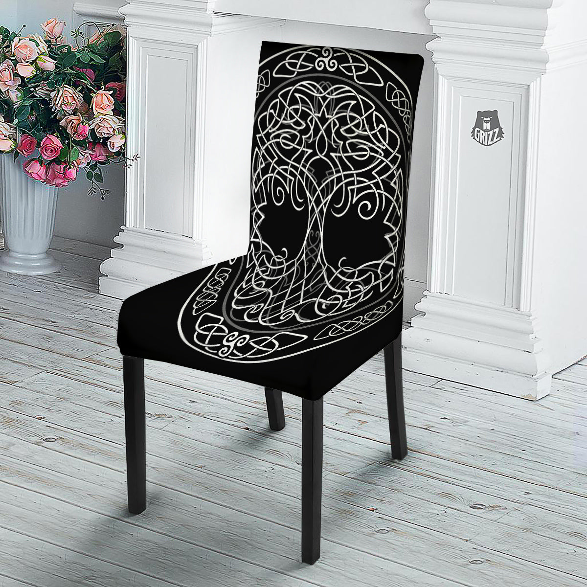 Tree Of Life Celtic Knot Print Dining Chair Slipcover-grizzshop