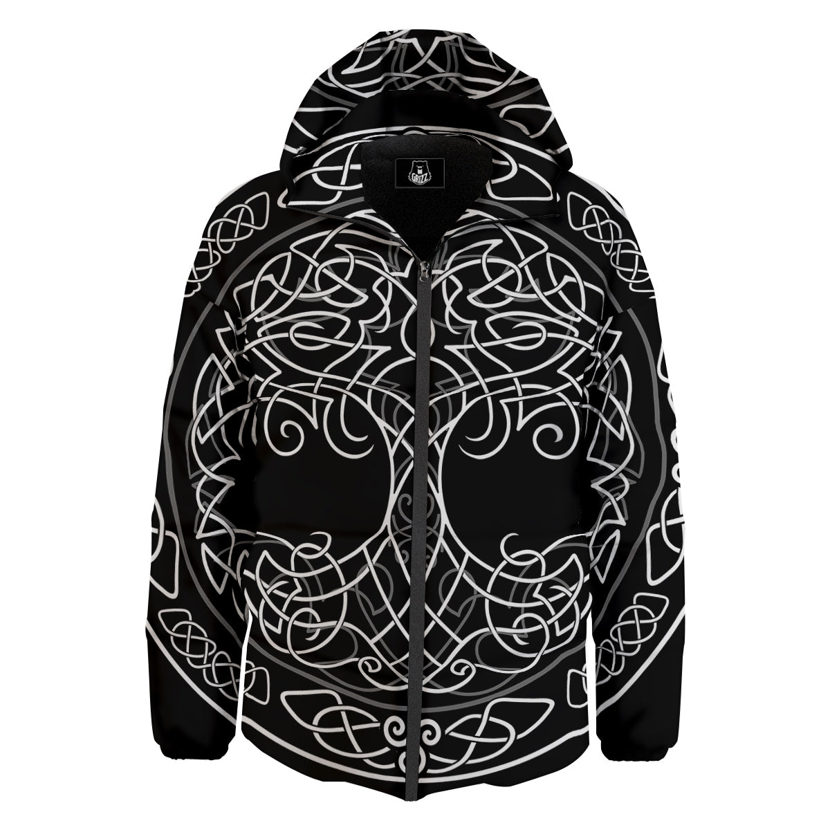 Tree Of Life Celtic Knot Print Down Jacket-grizzshop