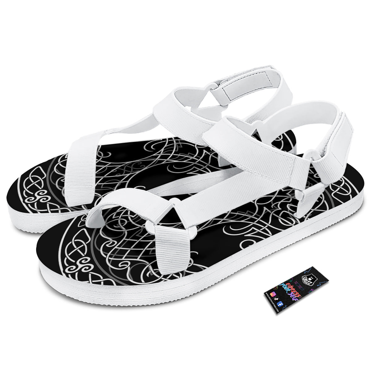 Tree Of Life Celtic Knot Print White Open Toe Sandals-grizzshop
