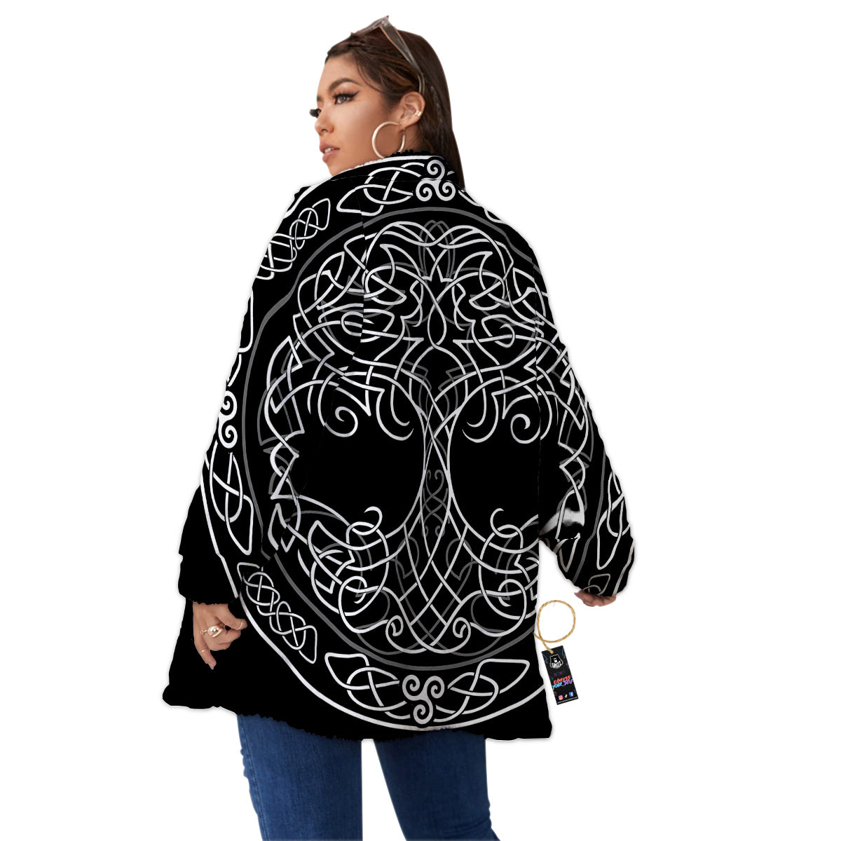 Tree Of Life Celtic Knot Print Women's Sherpa Jacket-grizzshop