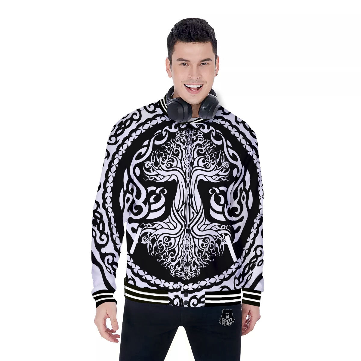 Tree Of Life Viking Print Baseball Jacket-grizzshop
