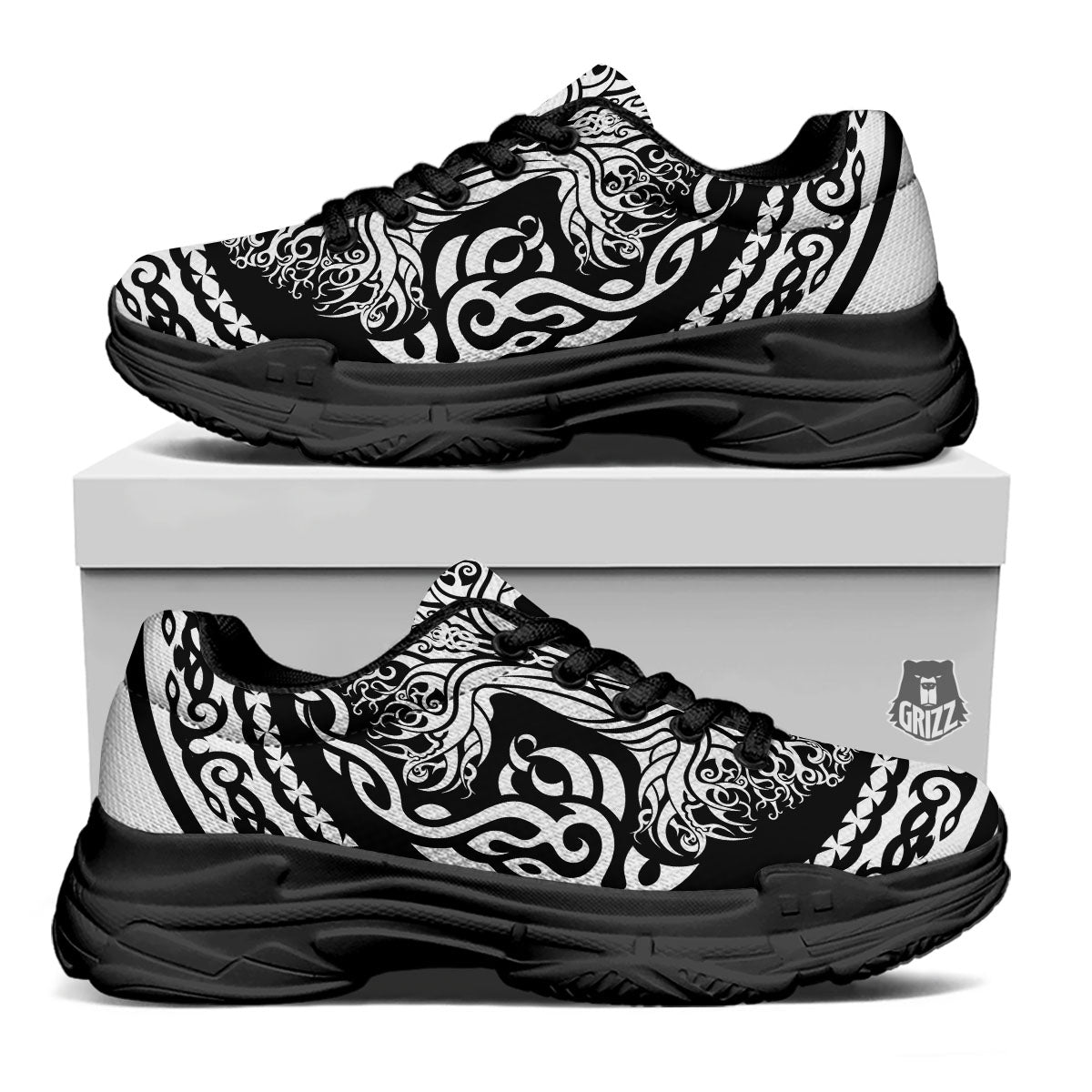 Tree Of Life Viking Print Black Chunky Shoes-grizzshop