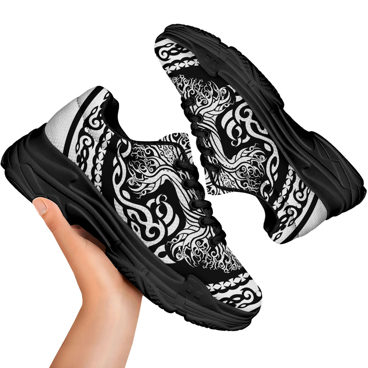 Tree Of Life Viking Print Black Chunky Shoes-grizzshop