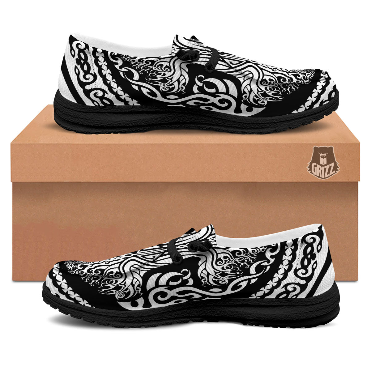 Tree Of Life Viking Print Black Loafers-grizzshop