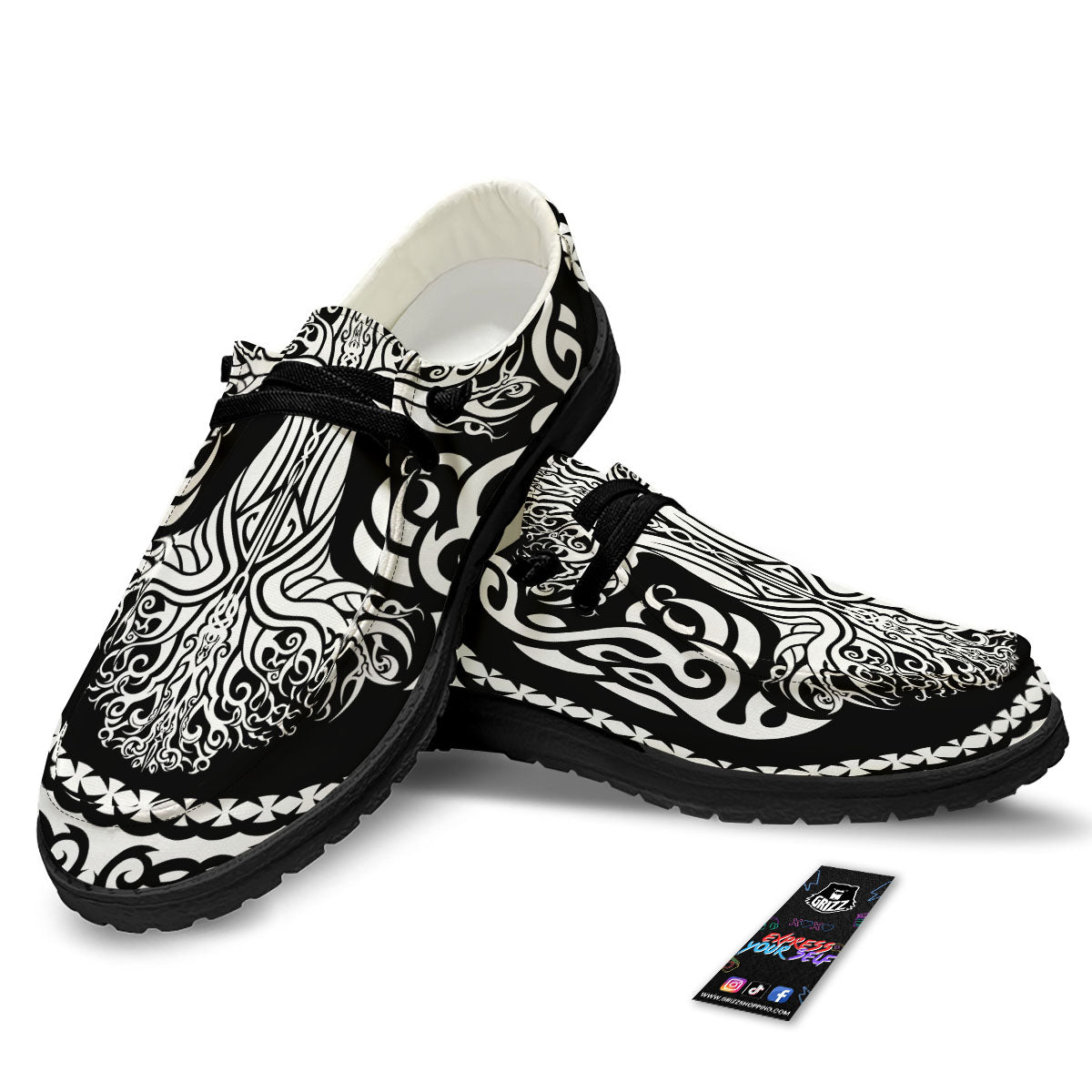Tree Of Life Viking Print Black Loafers-grizzshop
