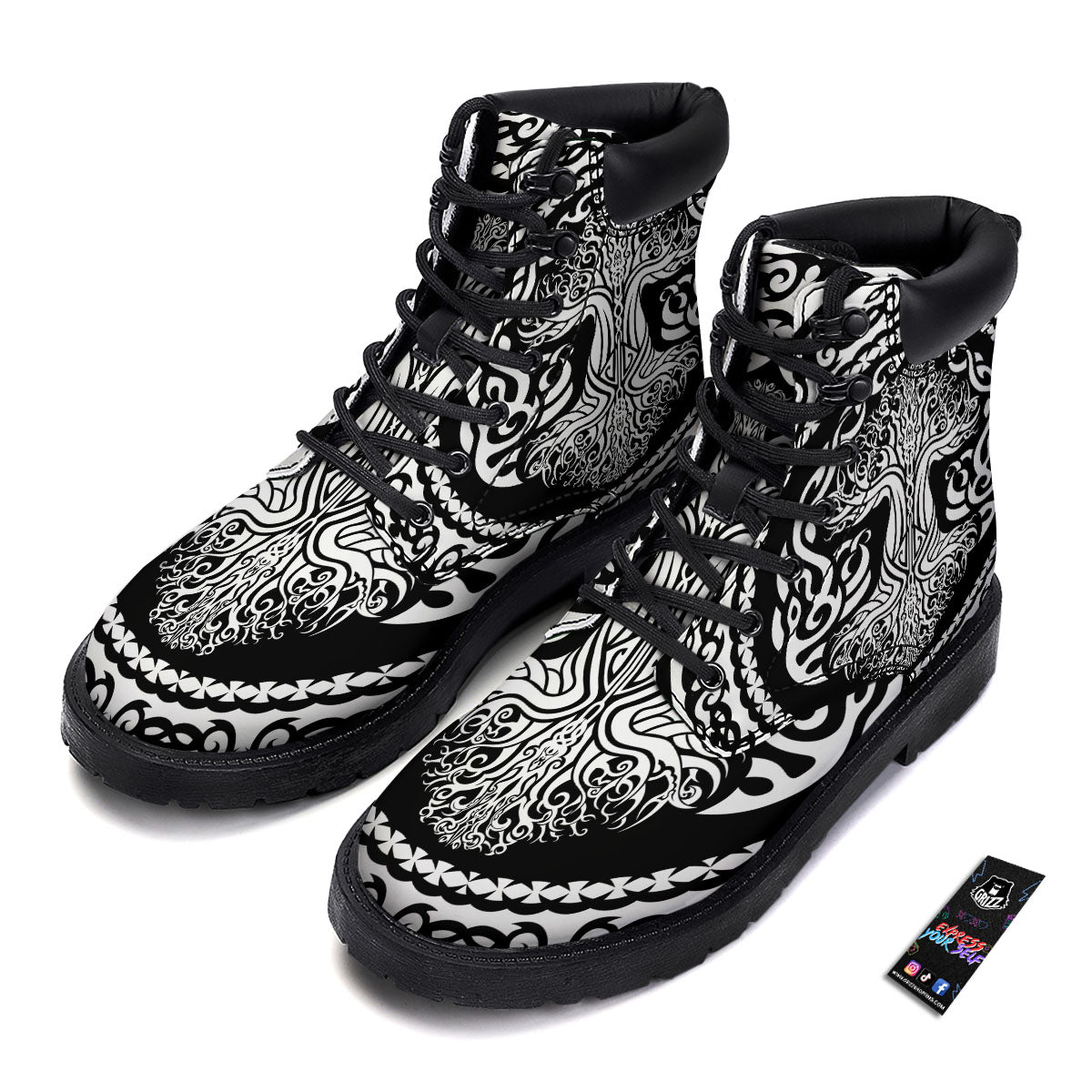 Tree Of Life Viking Print Boots-grizzshop