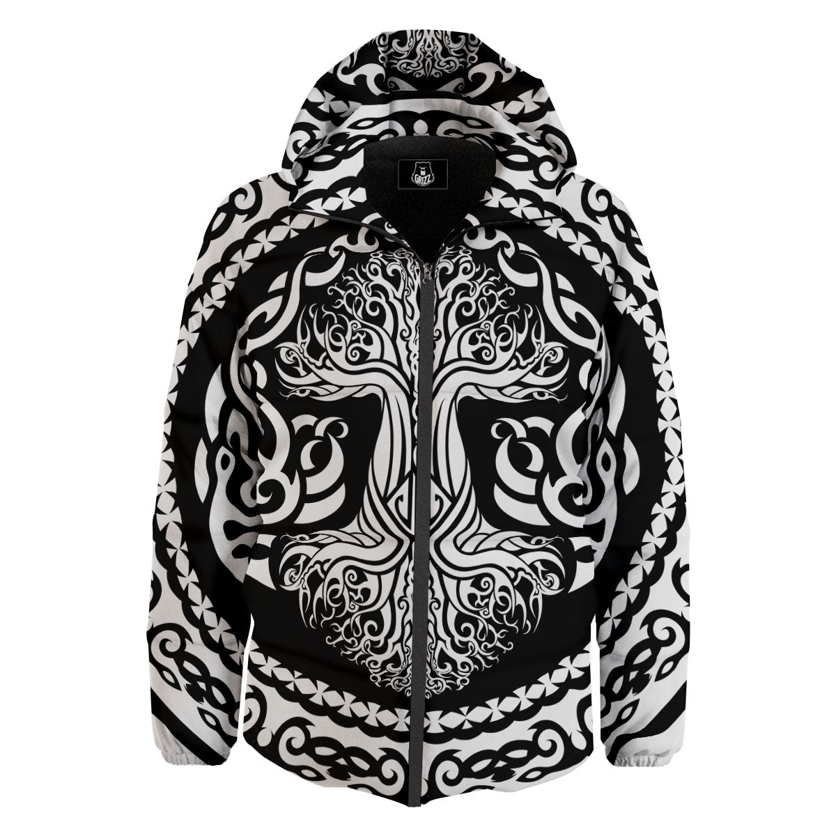 Tree Of Life Viking Print Down Jacket-grizzshop