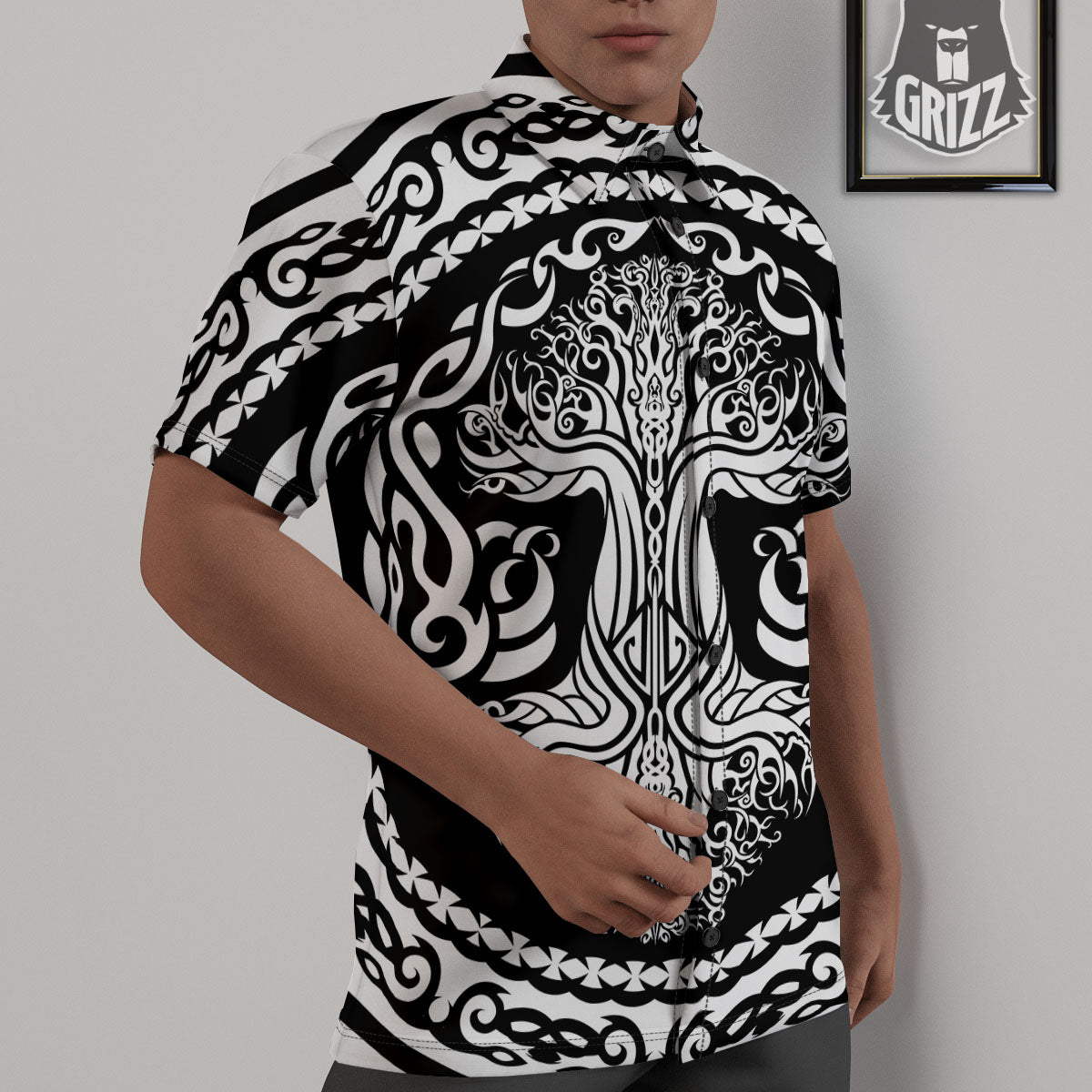 Tree Of Life Viking Print Untucked Shirts-grizzshop