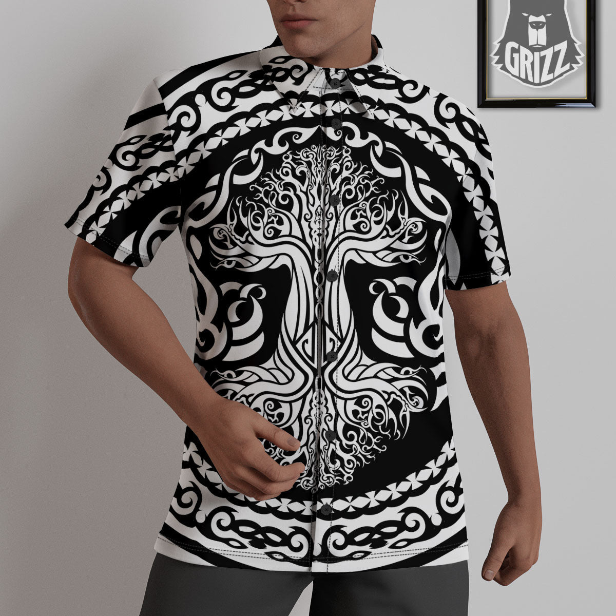 Tree Of Life Viking Print Untucked Shirts-grizzshop