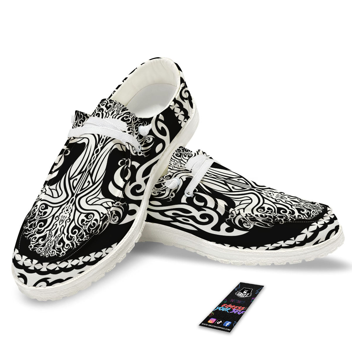 Tree Of Life Viking Print White Loafers-grizzshop