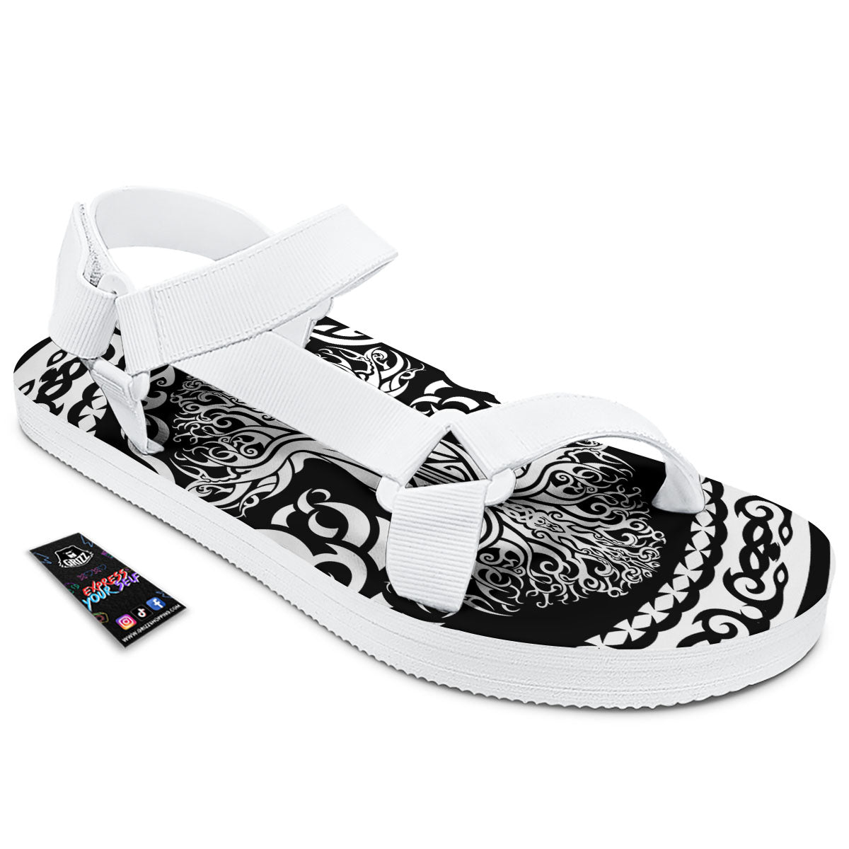 Tree Of Life Viking Print White Open Toe Sandals-grizzshop