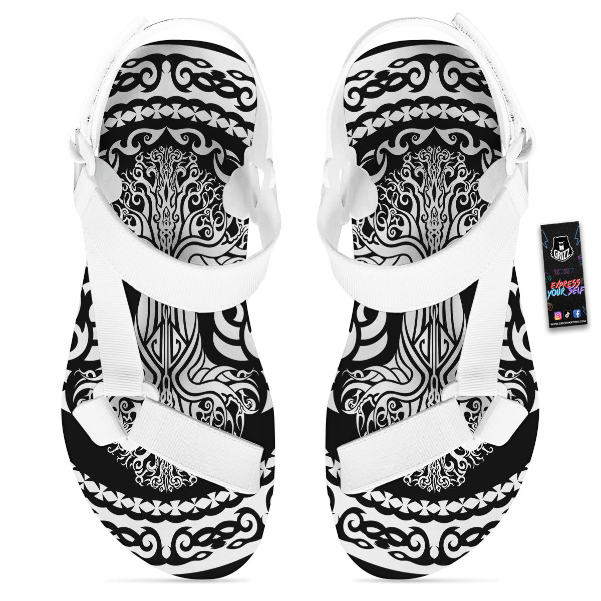 Tree Of Life Viking Print White Open Toe Sandals-grizzshop