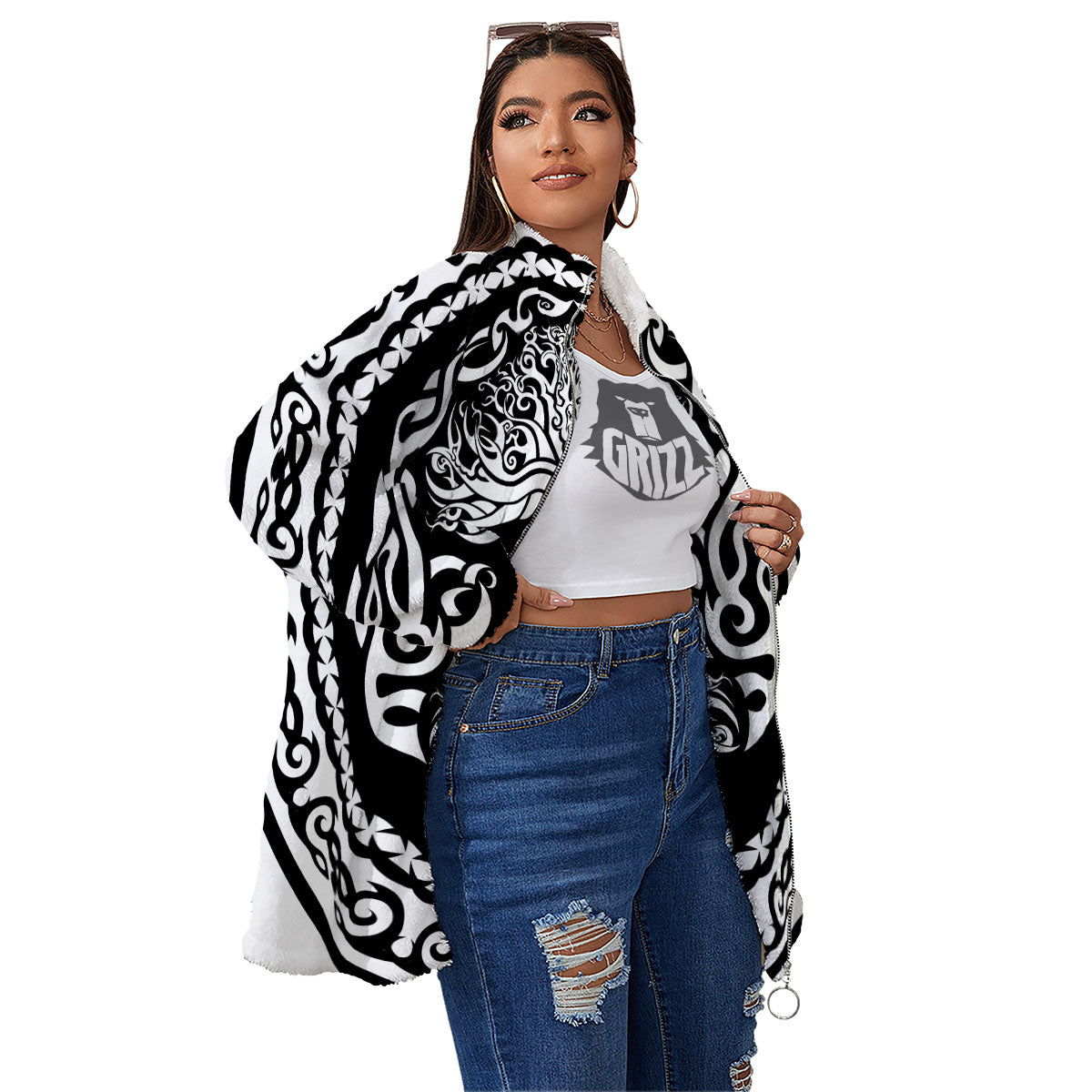 Tree Of Life Viking Print Women's Sherpa Jacket-grizzshop