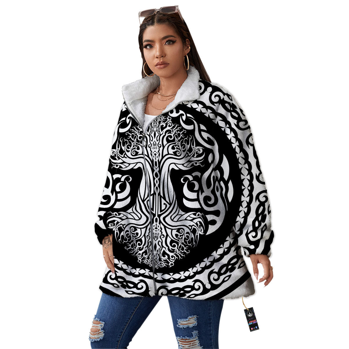 Tree Of Life Viking Print Women's Sherpa Jacket-grizzshop