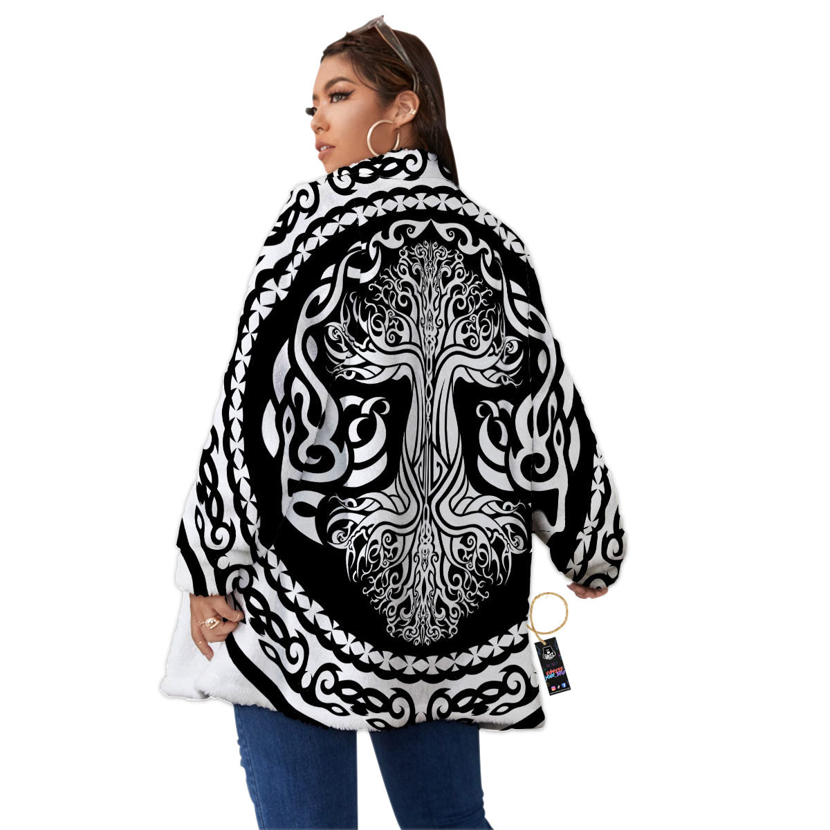 Tree Of Life Viking Print Women's Sherpa Jacket-grizzshop