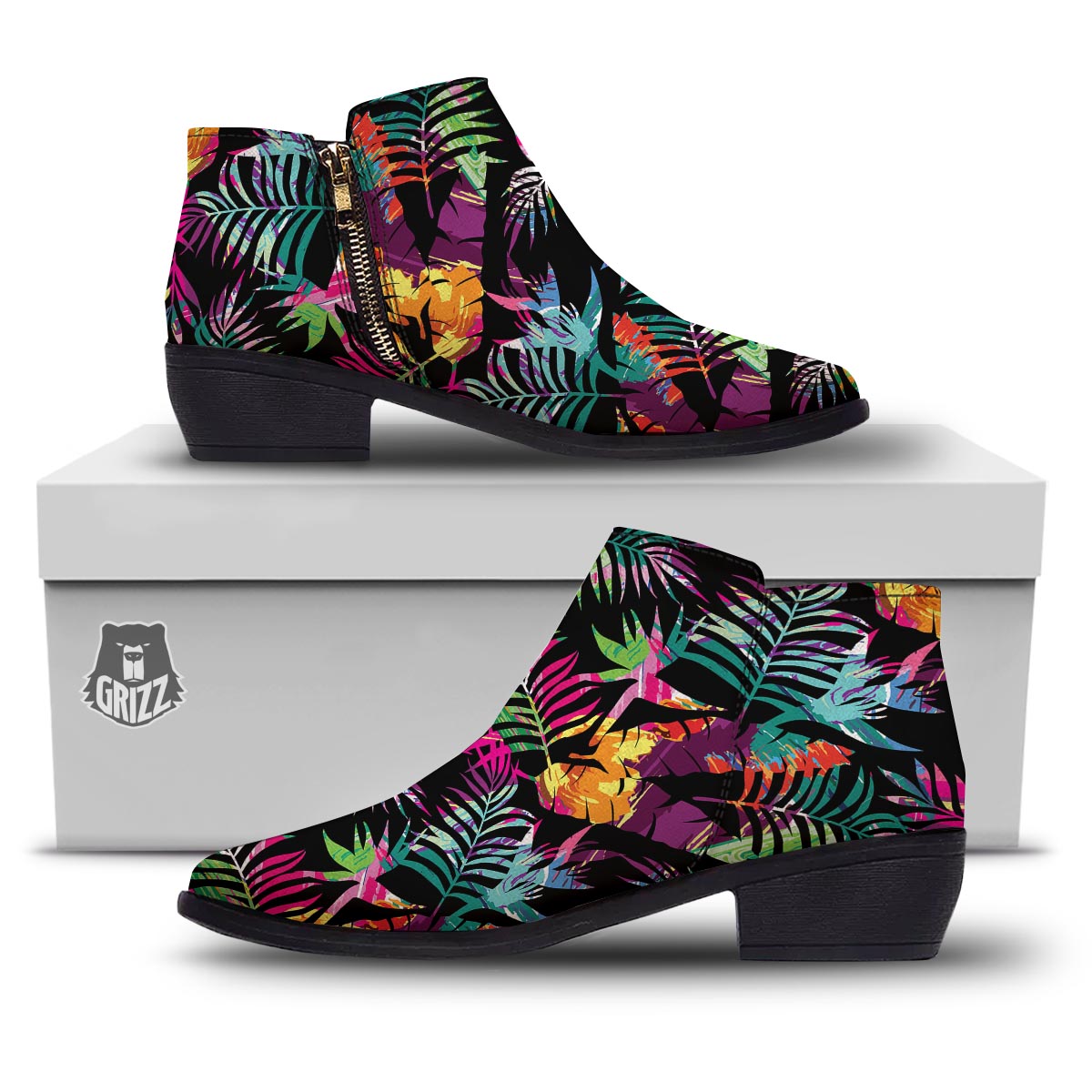 Tree Palm Trippy Print Pattern Ankle Boots-grizzshop