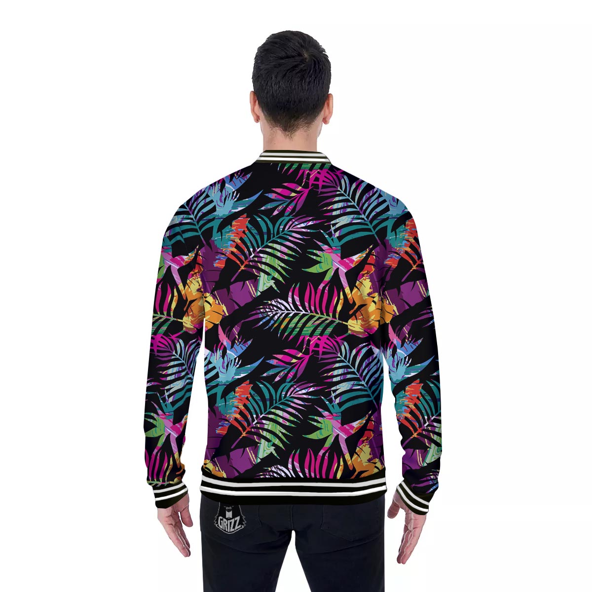 Tree Palm Trippy Print Pattern Baseball Jacket-grizzshop