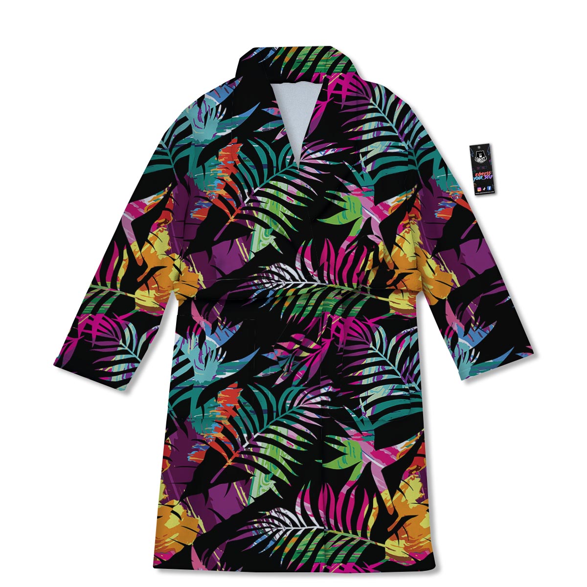 Tree Palm Trippy Print Pattern Bathrobe-grizzshop