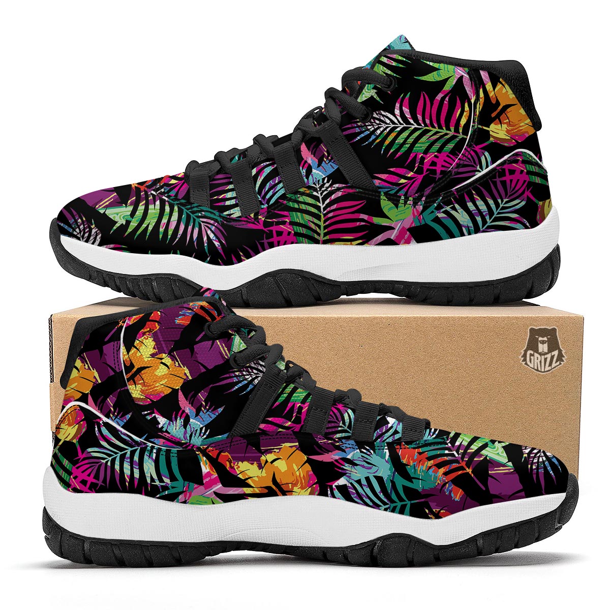 Tree Palm Trippy Print Pattern Black Bball Shoes-grizzshop