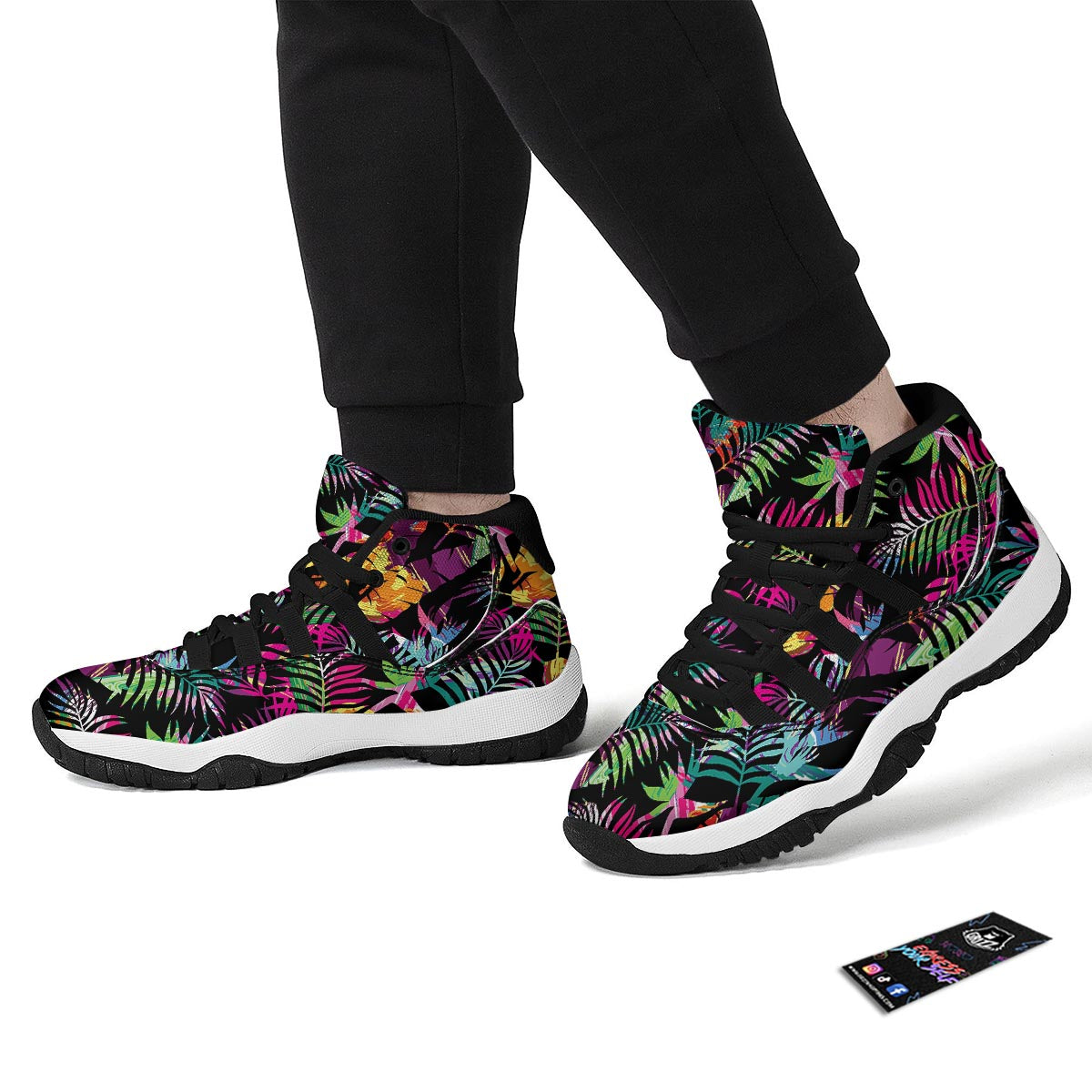 Tree Palm Trippy Print Pattern Black Bball Shoes-grizzshop
