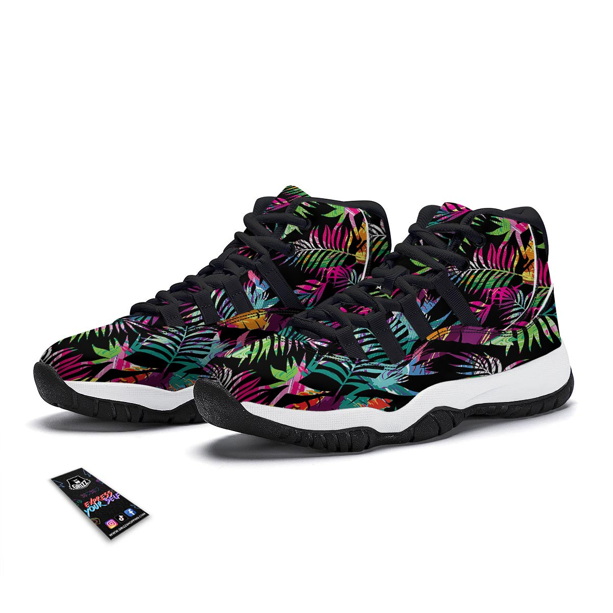 Tree Palm Trippy Print Pattern Black Bball Shoes-grizzshop
