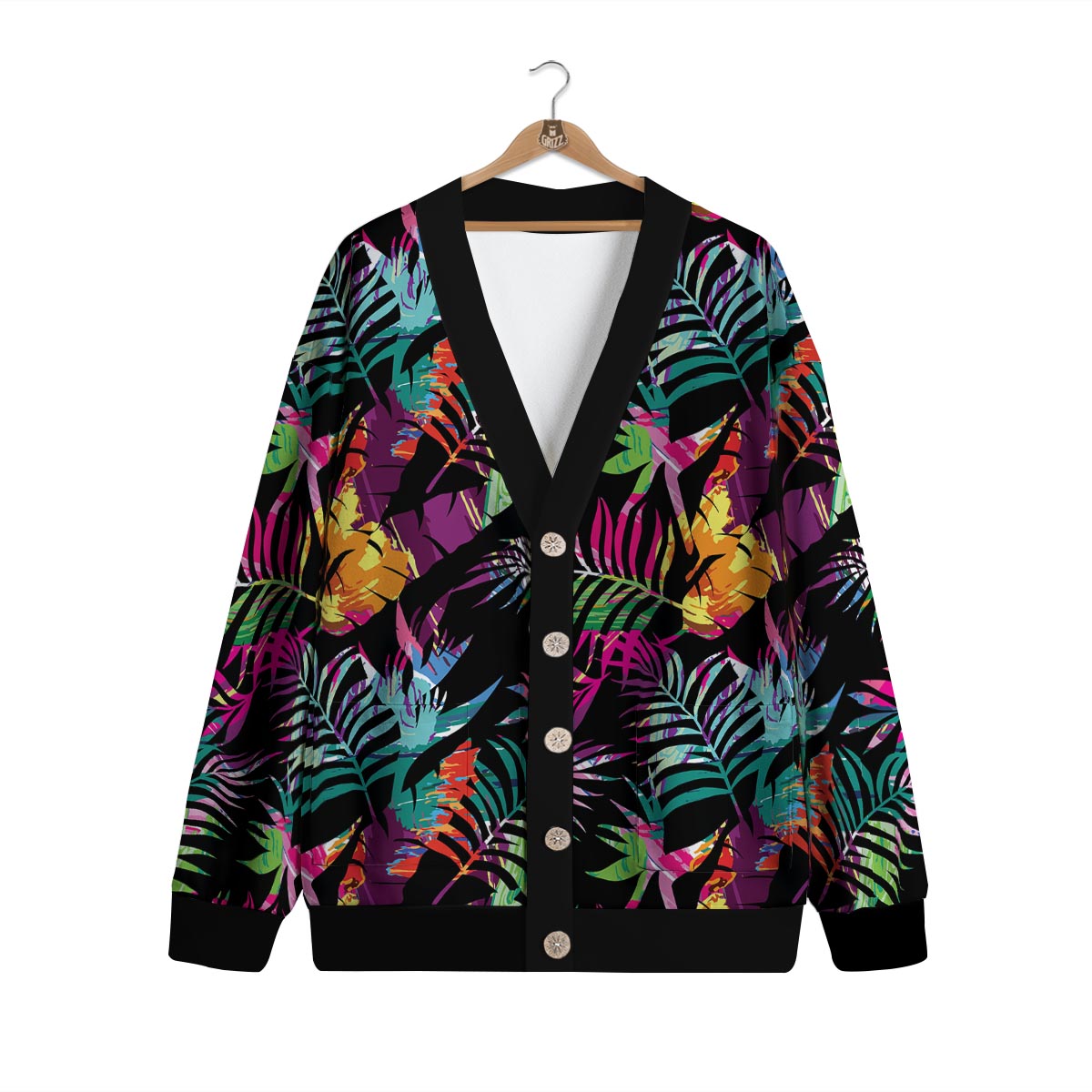 Tree Palm Trippy Print Pattern Cardigan-grizzshop