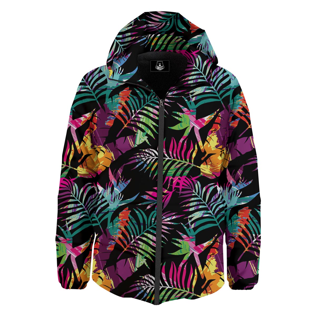 Tree Palm Trippy Print Pattern Down Jacket-grizzshop