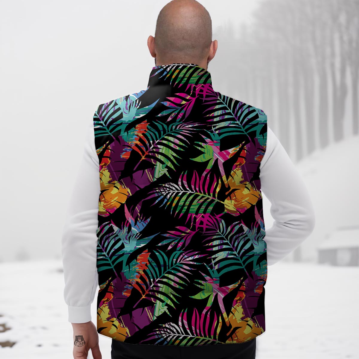 Tree Palm Trippy Print Pattern Down Vest