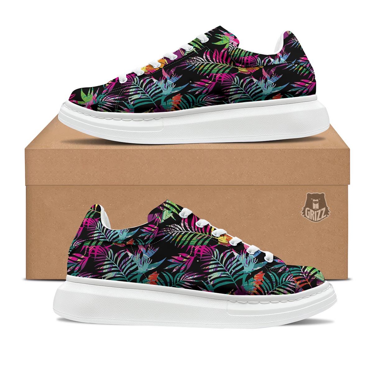Tree Palm Trippy Print Pattern Platform Shoes-grizzshop