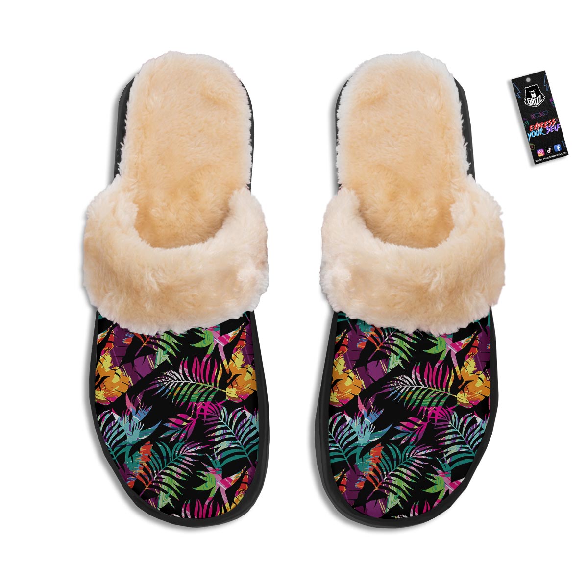 Tree Palm Trippy Print Pattern Slippers-grizzshop