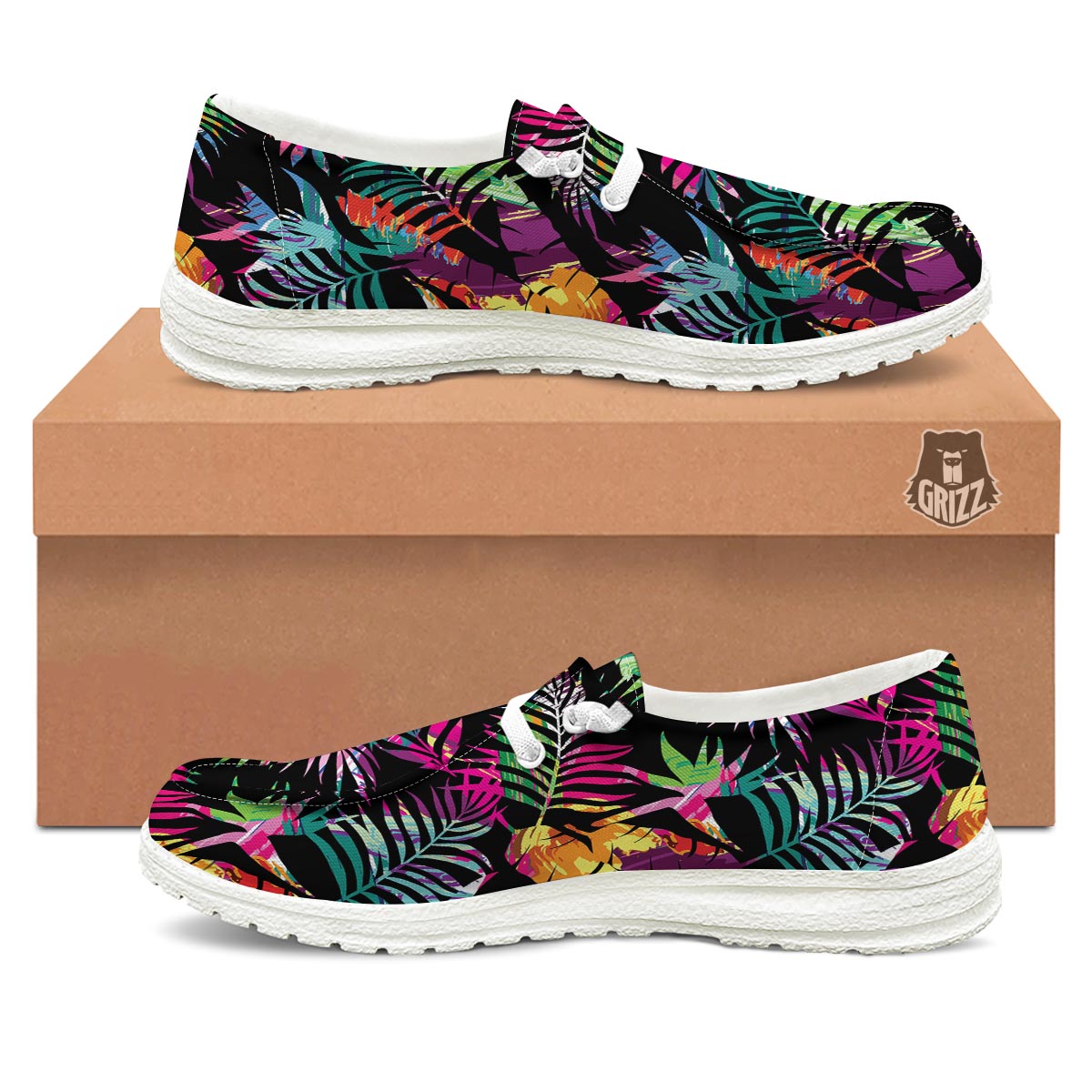 Tree Palm Trippy Print Pattern White Loafers-grizzshop