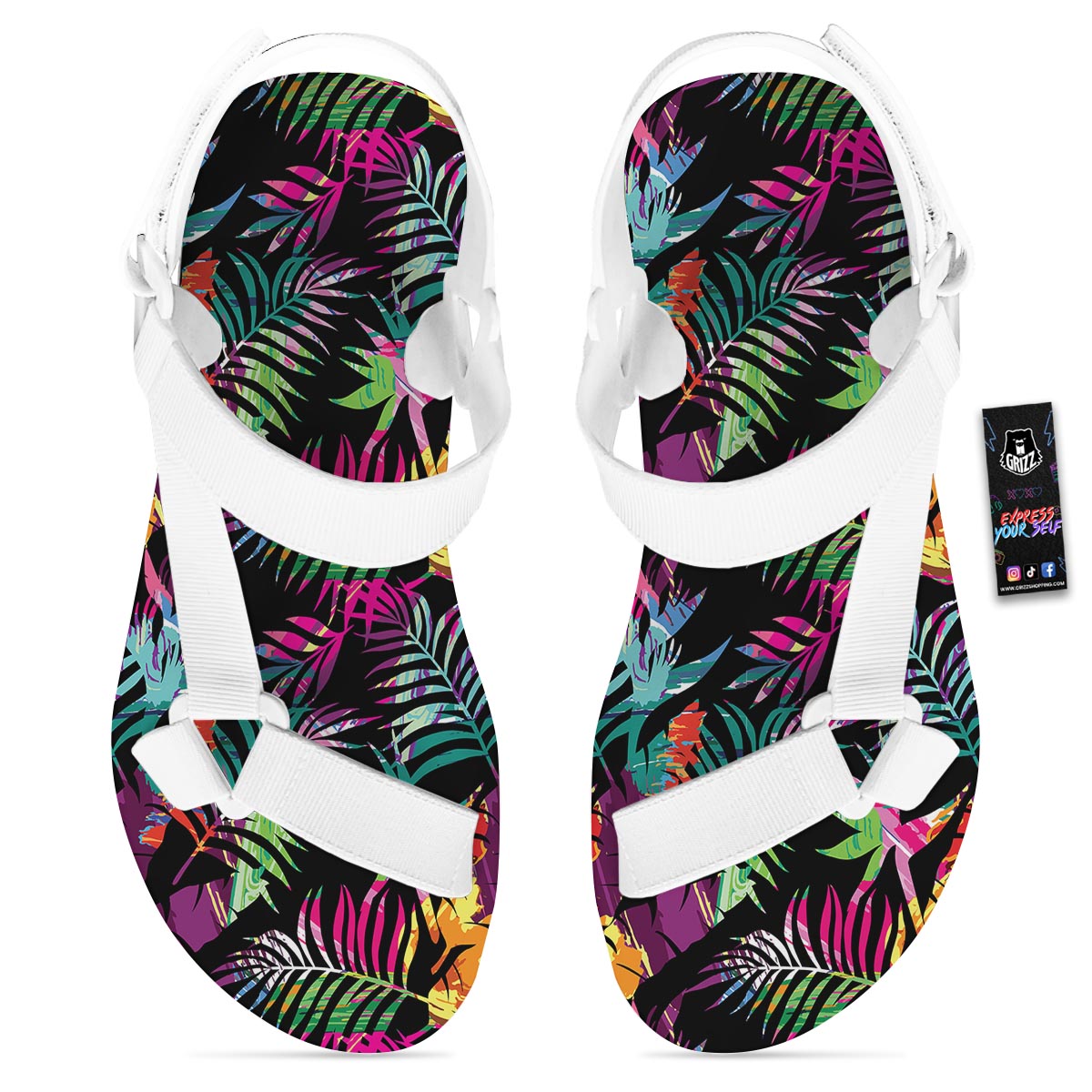 Tree Palm Trippy Print Pattern White Open Toe Sandals-grizzshop