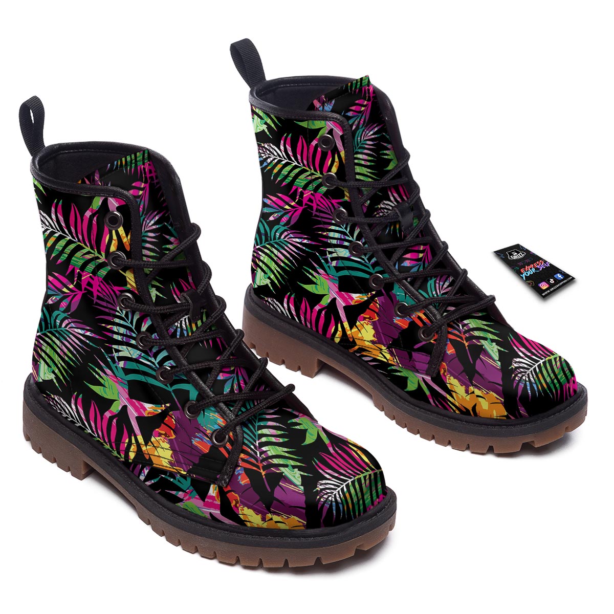 Tree Palm Trippy Print Pattern Work Boots-grizzshop